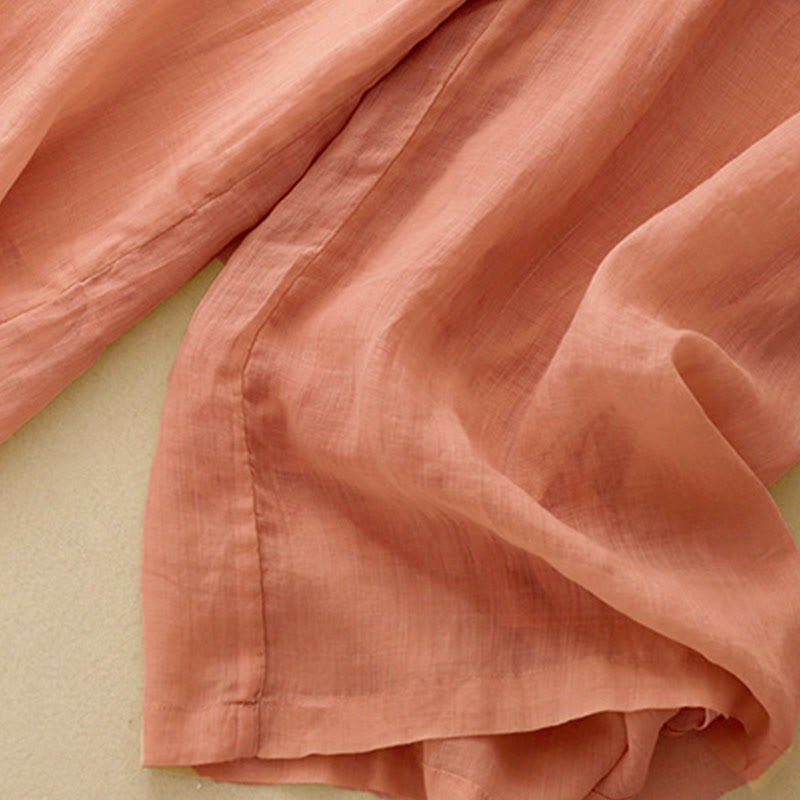 Geometric Embroidery Elastic Waist Women's Cotton Linen Wide Leg Pants With Pockets