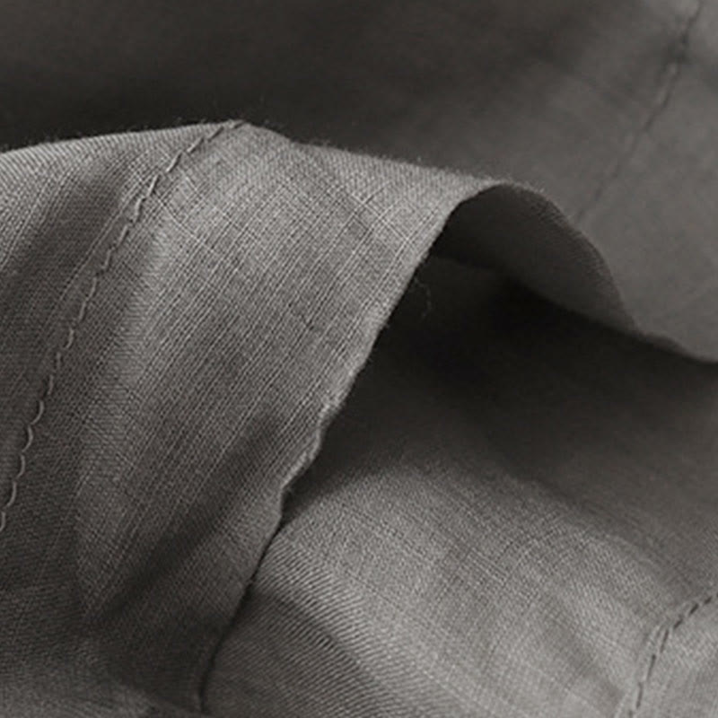 Geometric Embroidery Elastic Waist Women's Cotton Linen Wide Leg Pants With Pockets