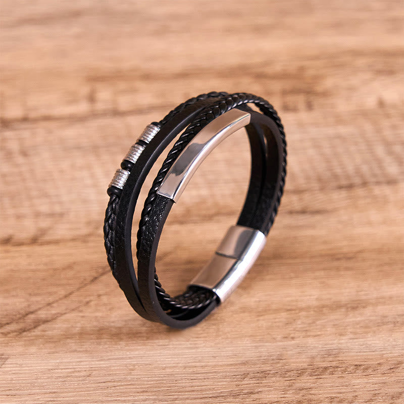 Fashion Titanium Steel Leather Hand Woven Magnetic Buckle Strengthen Bracelet