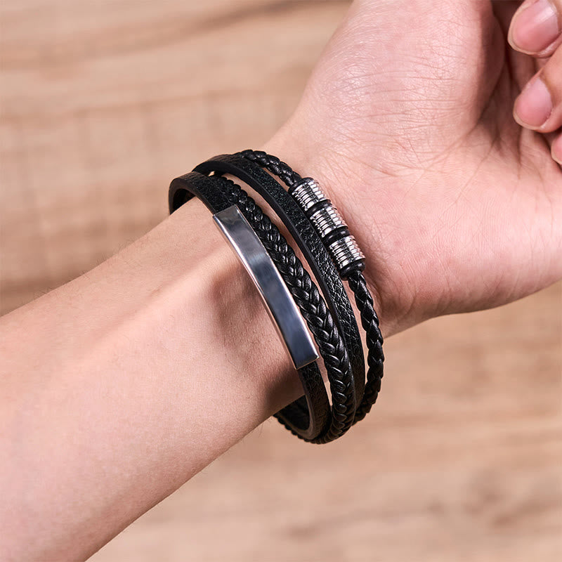 Fashion Titanium Steel Leather Hand Woven Magnetic Buckle Strengthen Bracelet