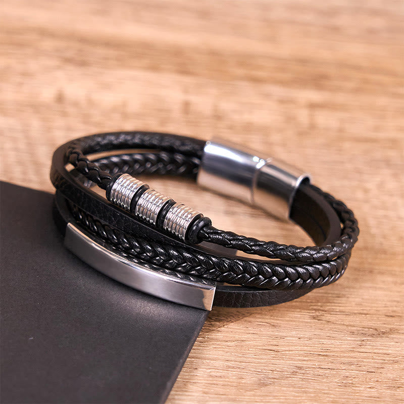 Fashion Titanium Steel Leather Hand Woven Magnetic Buckle Strengthen Bracelet