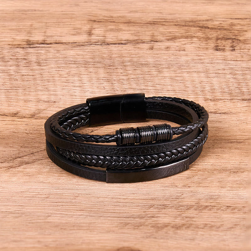 Fashion Titanium Steel Leather Hand Woven Magnetic Buckle Strengthen Bracelet