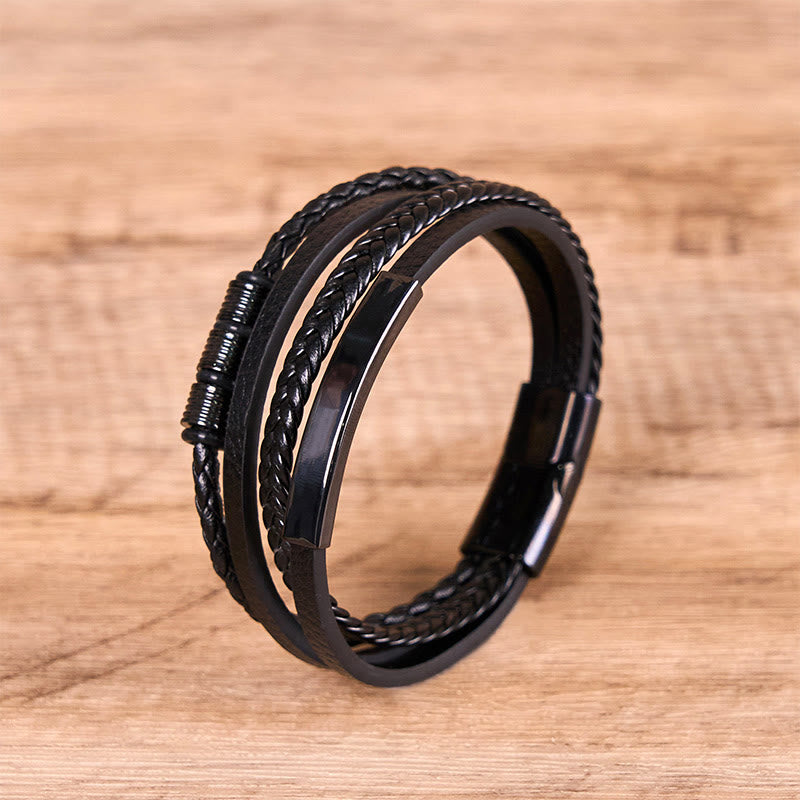 Fashion Titanium Steel Leather Hand Woven Magnetic Buckle Strengthen Bracelet