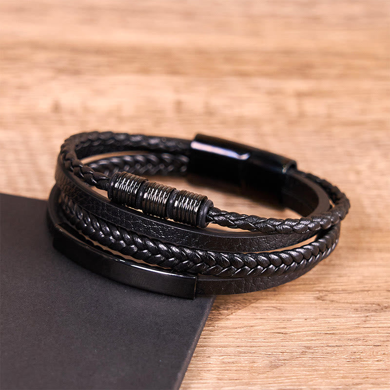 Fashion Titanium Steel Leather Hand Woven Magnetic Buckle Strengthen Bracelet