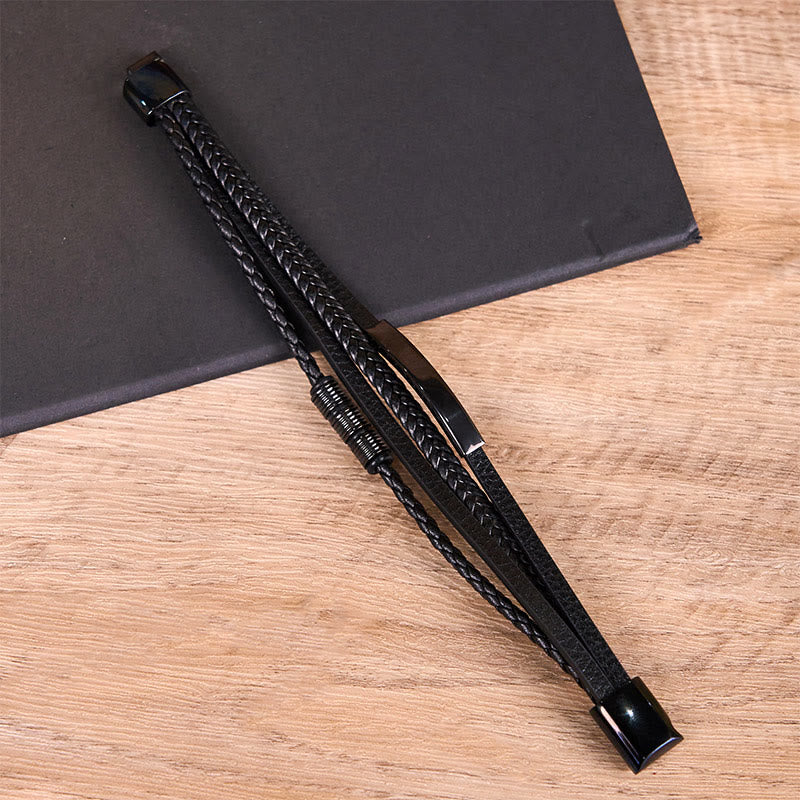 Fashion Titanium Steel Leather Hand Woven Magnetic Buckle Strengthen Bracelet