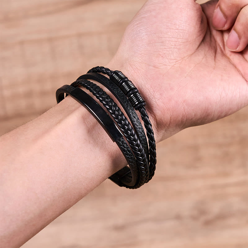 Fashion Titanium Steel Leather Hand Woven Magnetic Buckle Strengthen Bracelet