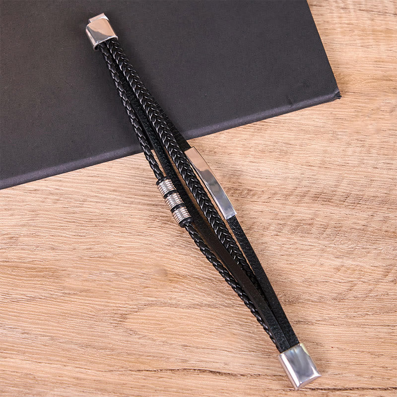 Fashion Titanium Steel Leather Hand Woven Magnetic Buckle Strengthen Bracelet
