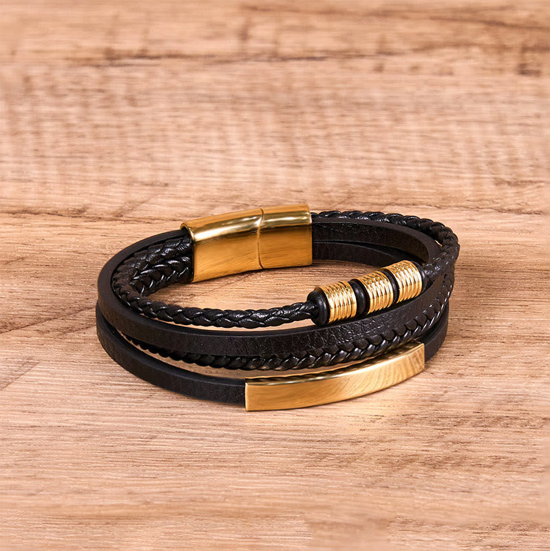Fashion Titanium Steel Leather Hand Woven Magnetic Buckle Strengthen Bracelet