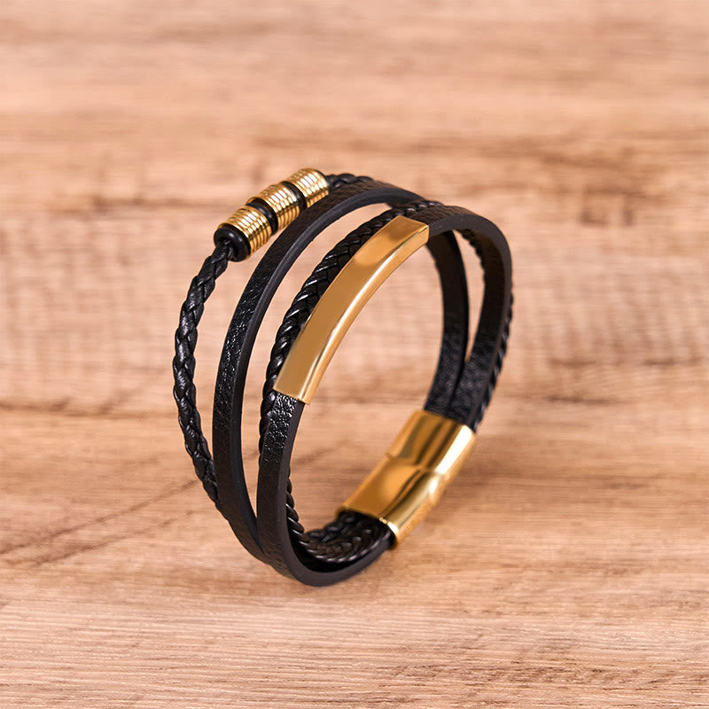 Fashion Titanium Steel Leather Hand Woven Magnetic Buckle Strengthen Bracelet