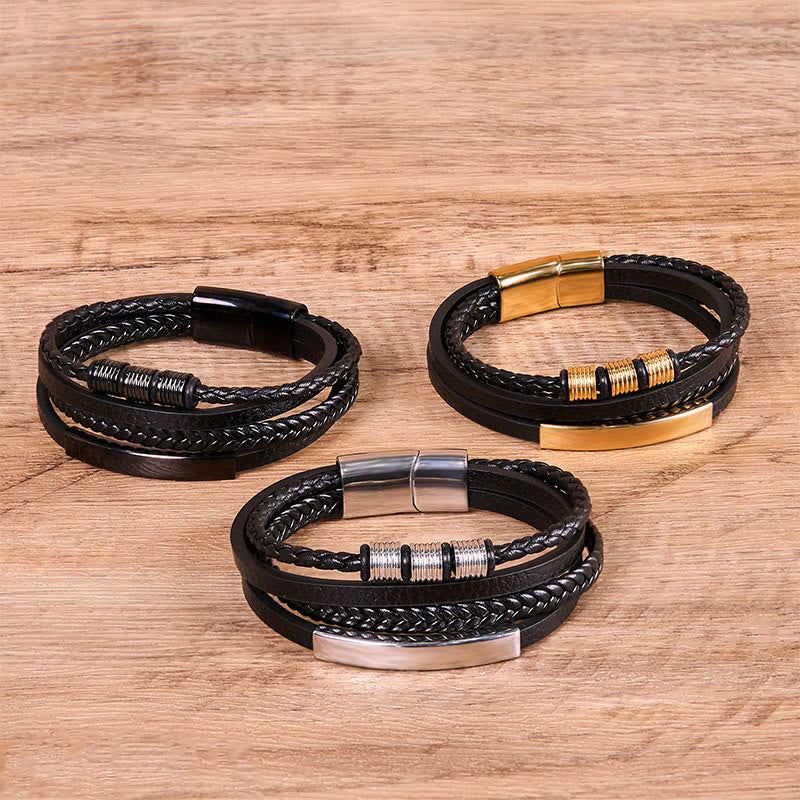 Fashion Titanium Steel Leather Hand Woven Magnetic Buckle Strengthen Bracelet