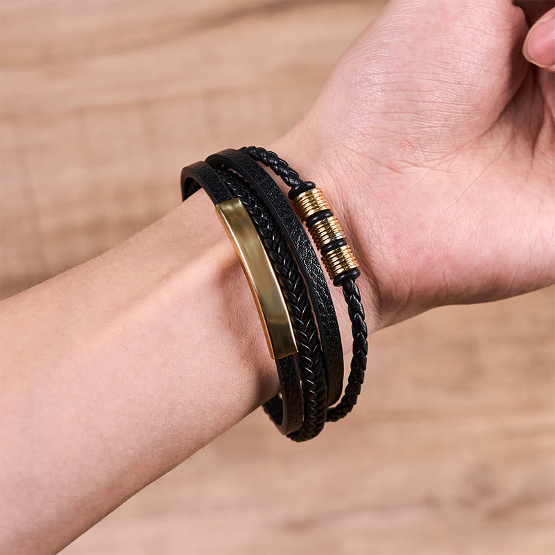 Fashion Titanium Steel Leather Hand Woven Magnetic Buckle Strengthen Bracelet