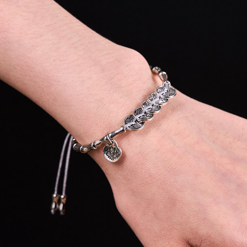 Mountain Ghost Coin & Bagua Taoist Talisman Five-Emperor Chinese Coin Bracelet