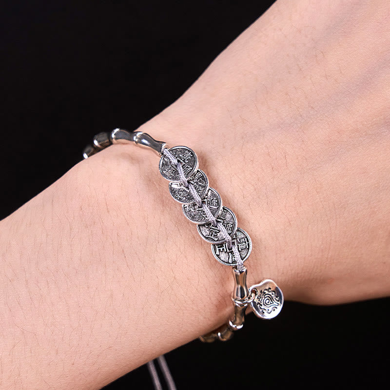 Mountain Ghost Coin & Bagua Taoist Talisman Five-Emperor Chinese Coin Bracelet