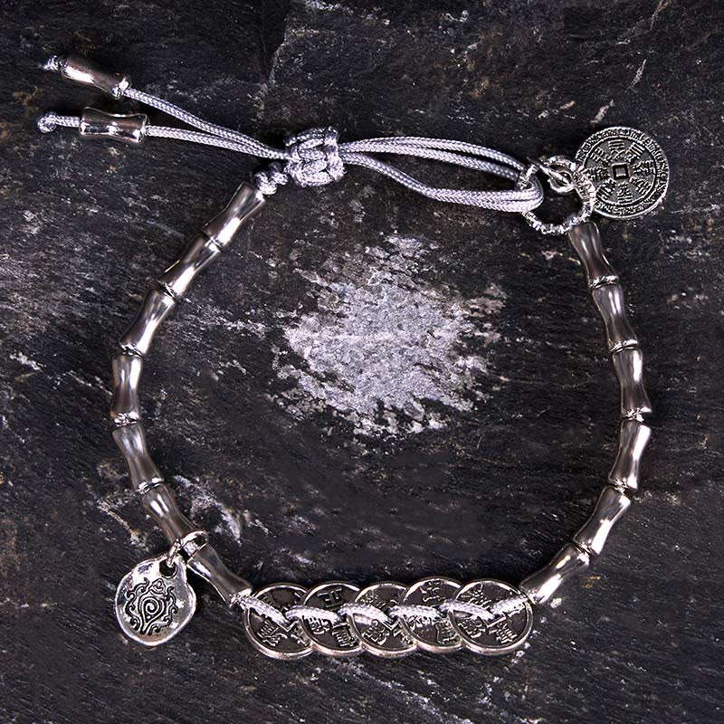 Mountain Ghost Coin & Bagua Taoist Talisman Five-Emperor Chinese Coin Bracelet