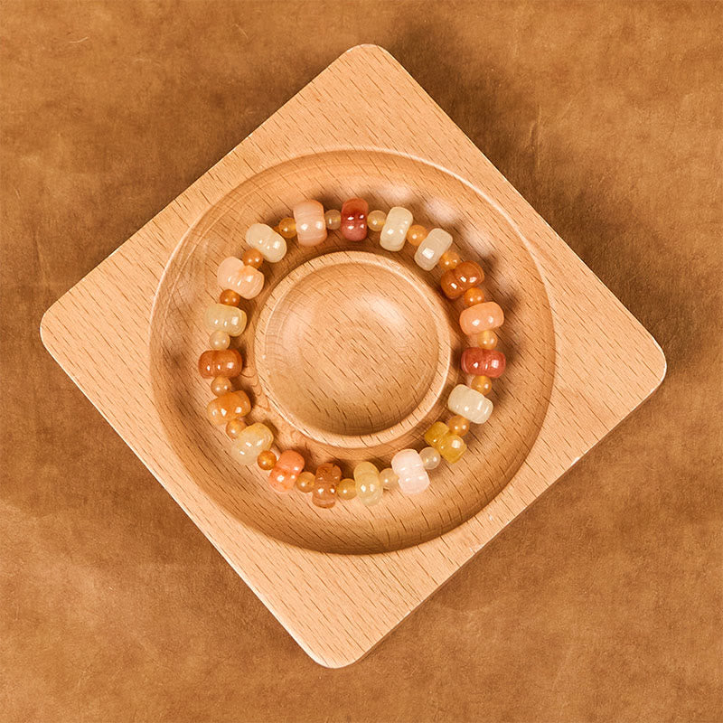 Natural Hand-Carved Golden Silk Jade Pumpkin Beaded Bracelet