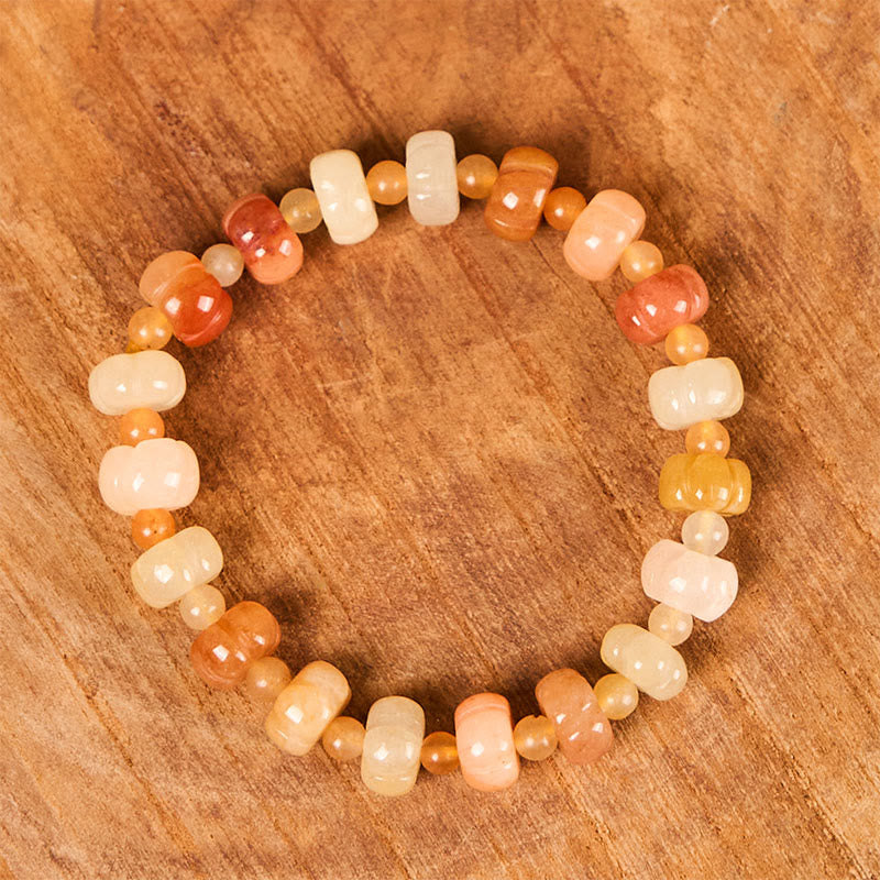 Natural Hand-Carved Golden Silk Jade Pumpkin Beaded Bracelet
