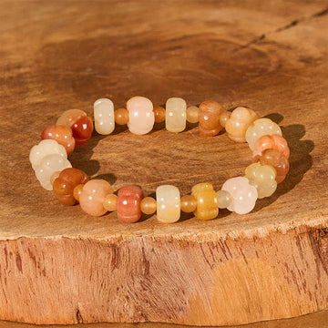 Natural Hand-Carved Golden Silk Jade Pumpkin Beaded Bracelet