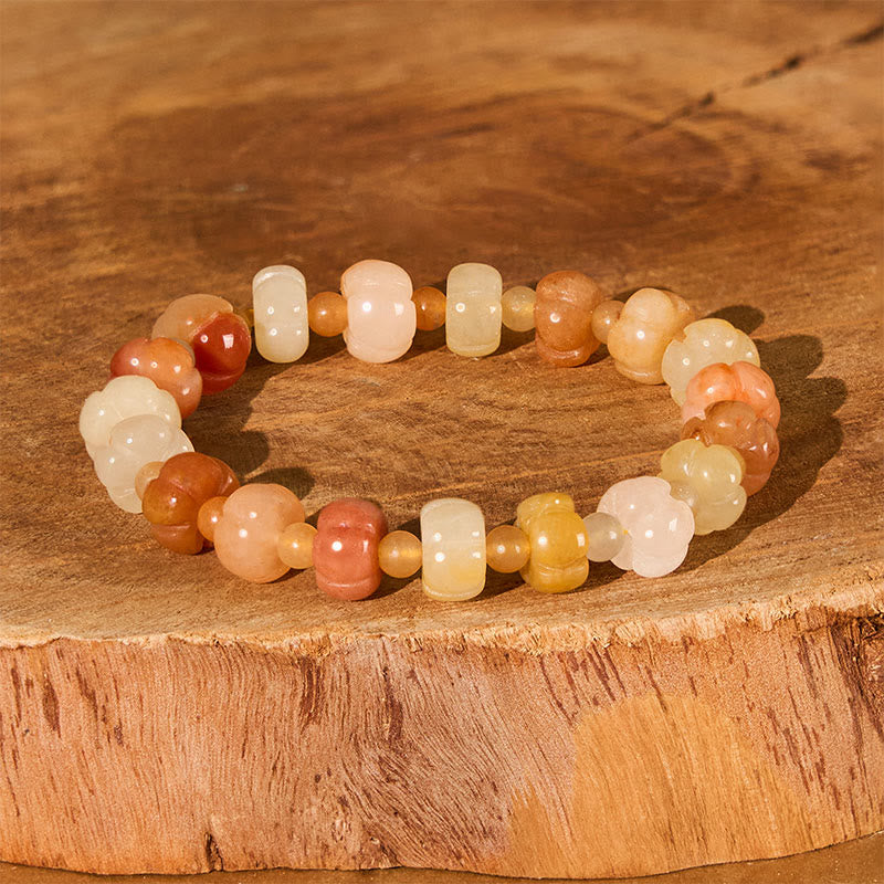 Natural Hand-Carved Golden Silk Jade Pumpkin Beaded Bracelet