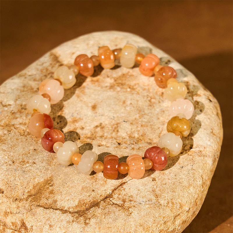 Natural Hand-Carved Golden Silk Jade Pumpkin Beaded Bracelet