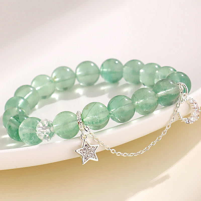 Green Fluorite Beads Moon Star Peace Bracelet