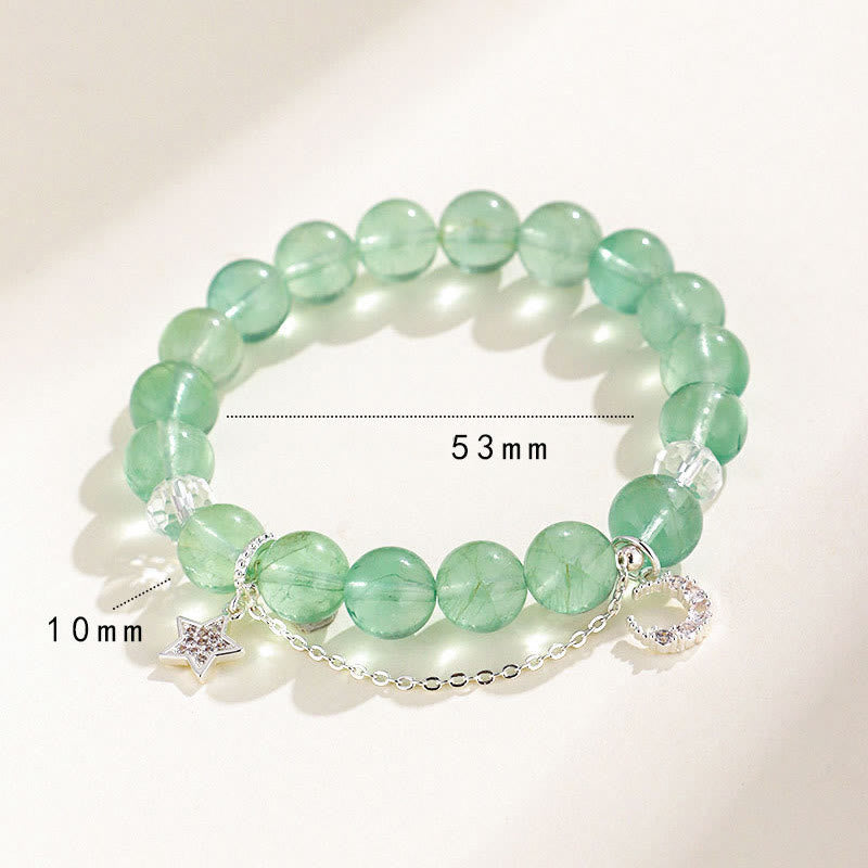 Green Fluorite Beads Moon Star Peace Bracelet
