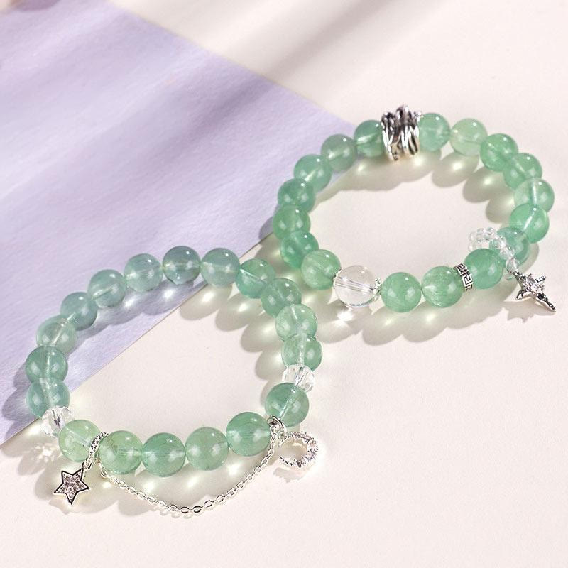 Green Fluorite Beads Moon Star Peace Bracelet