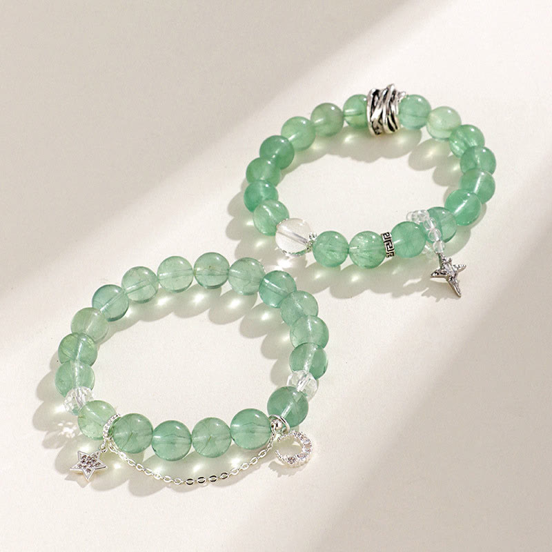 Green Fluorite Beads Moon Star Peace Bracelet