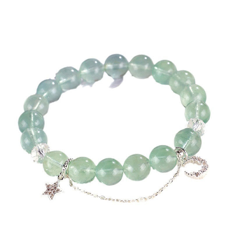 Green Fluorite Beads Moon Star Peace Bracelet