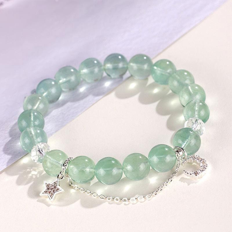 Green Fluorite Beads Moon Star Peace Bracelet