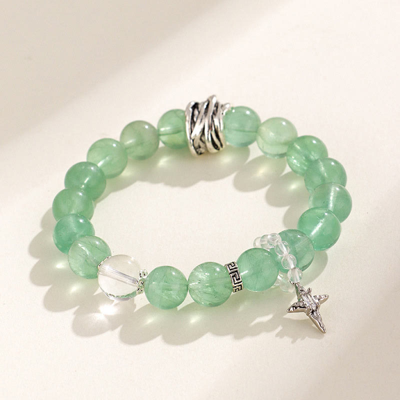 Green Fluorite Beads Moon Star Peace Bracelet