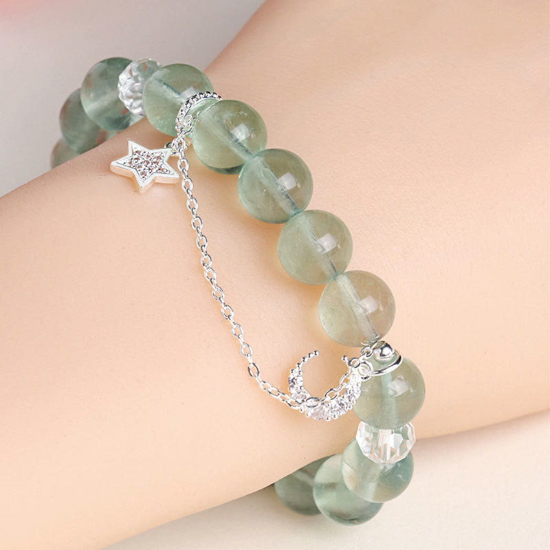 Green Fluorite Beads Moon Star Peace Bracelet