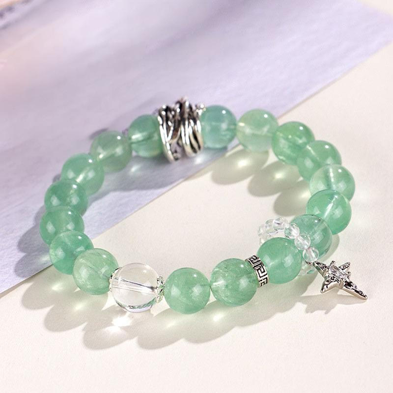 Green Fluorite Beads Moon Star Peace Bracelet