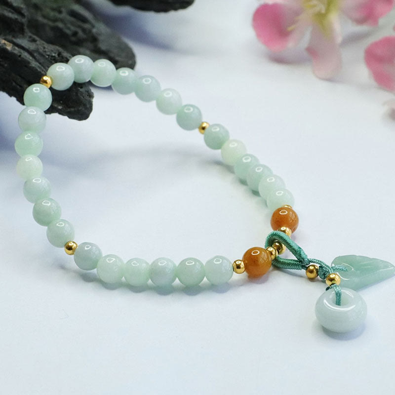 Zeniora Jade Bead Bracelet with Ping An Kou Peace Buckle (15-16cm Wrist)