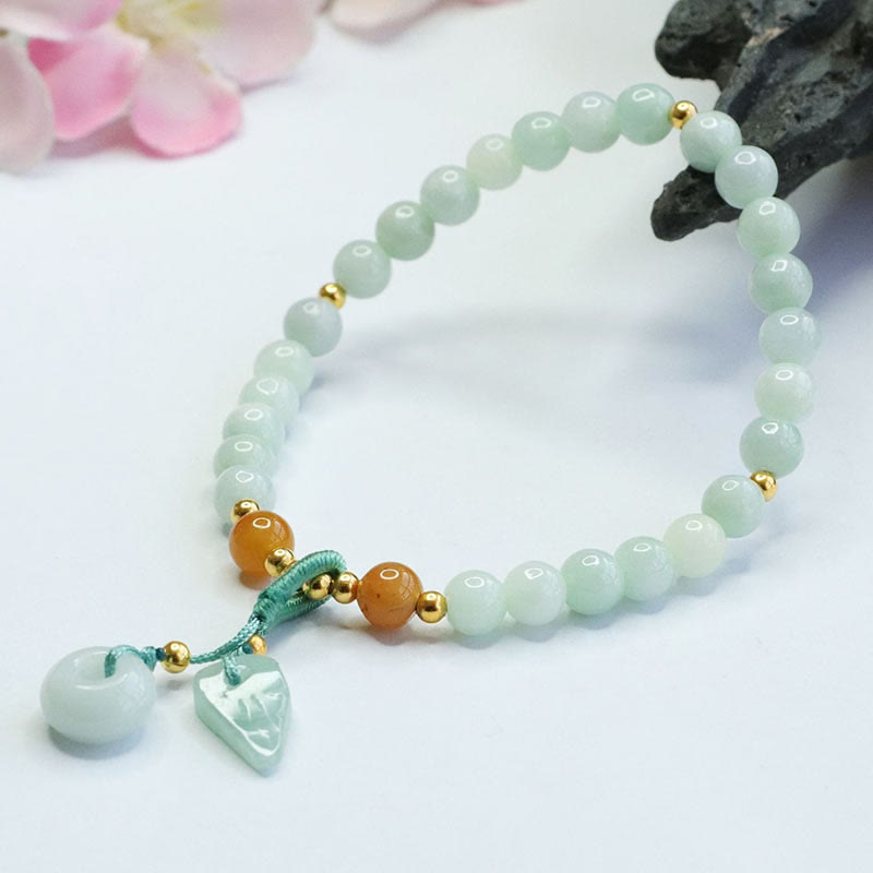 Zeniora Jade Bead Bracelet with Ping An Kou Peace Buckle (15-16cm Wrist)