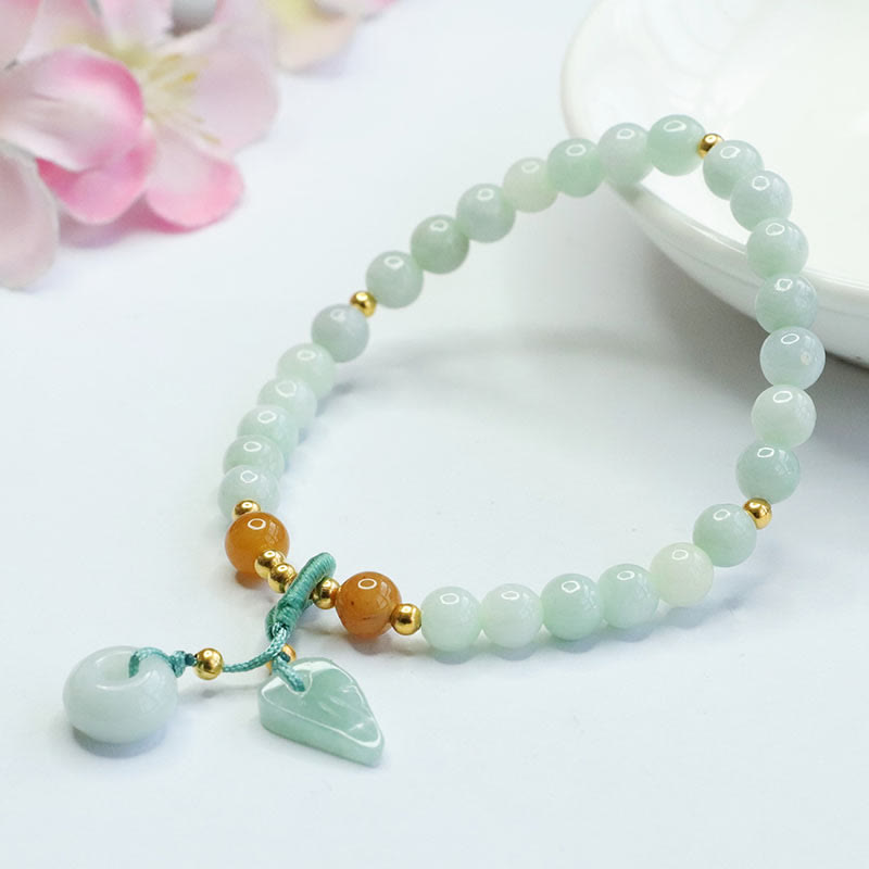 Zeniora Jade Bead Bracelet with Ping An Kou Peace Buckle (15-16cm Wrist)