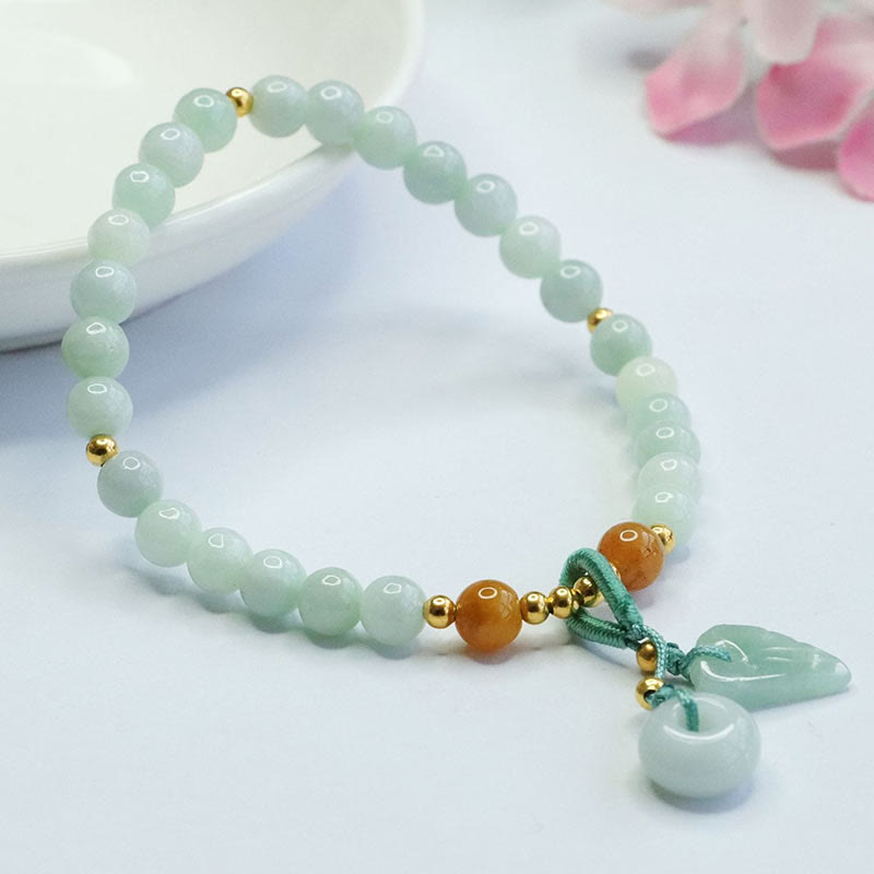 Zeniora Jade Bead Bracelet with Ping An Kou Peace Buckle (15-16cm Wrist)