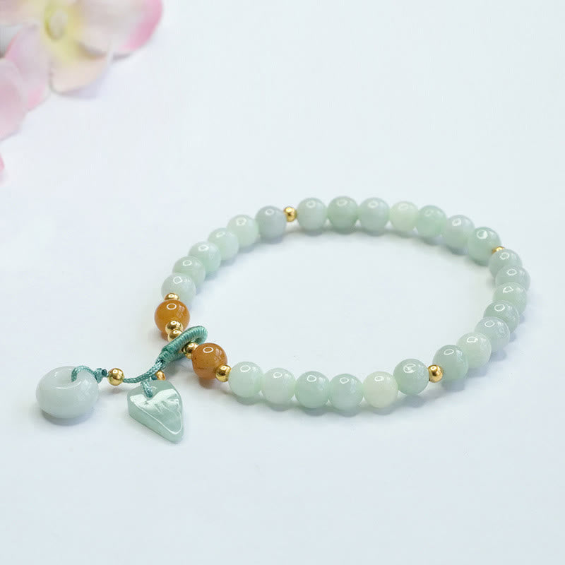 Zeniora Jade Bead Bracelet with Ping An Kou Peace Buckle (15-16cm Wrist)
