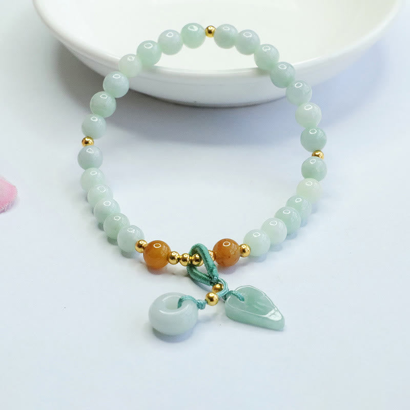 Zeniora Jade Bead Bracelet with Ping An Kou Peace Buckle (15-16cm Wrist)