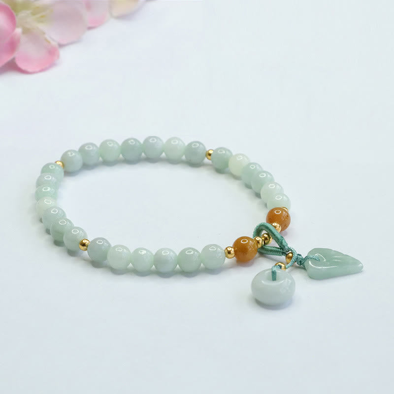 Zeniora Jade Bead Bracelet with Ping An Kou Peace Buckle (15-16cm Wrist)