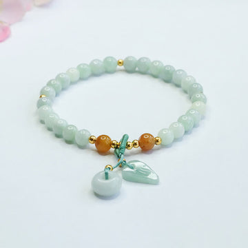 Zeniora Jade Bead Bracelet with Ping An Kou Peace Buckle (15-16cm Wrist)