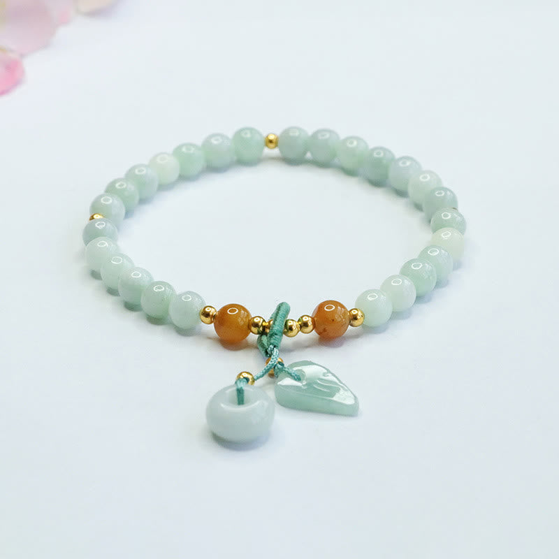Zeniora Jade Bead Bracelet with Ping An Kou Peace Buckle (15-16cm Wrist)