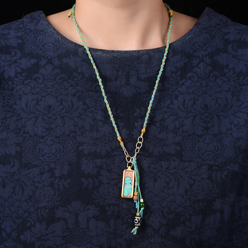 Tibet God Of Wealth Titanium Steel Thangka Wealth Necklace Pendant