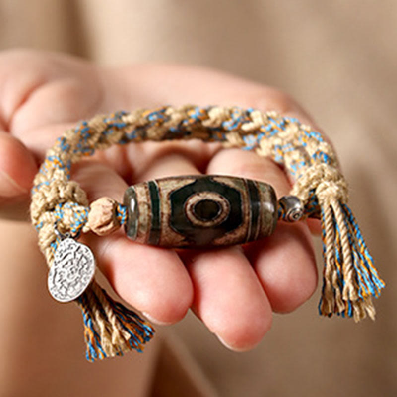 Tibetan Dzi Bead Wealth Protection Braided Bracelet