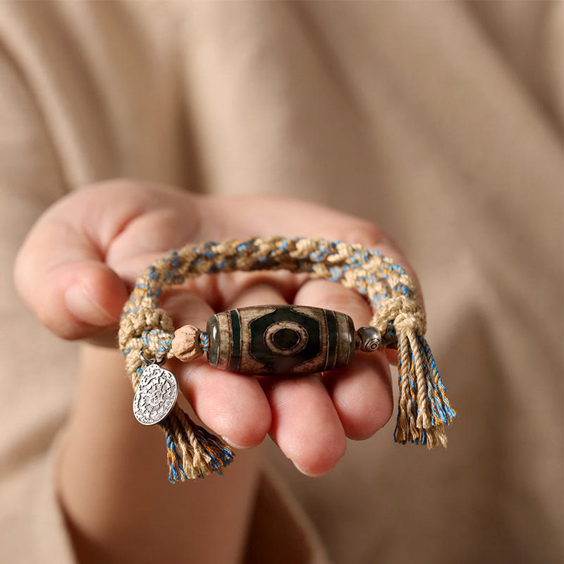 Tibetan Dzi Bead Wealth Protection Braided Bracelet