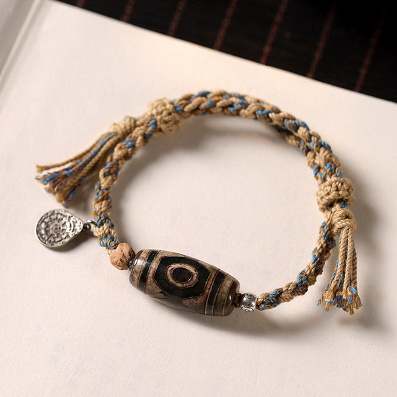 Tibetan Dzi Bead Wealth Protection Braided Bracelet