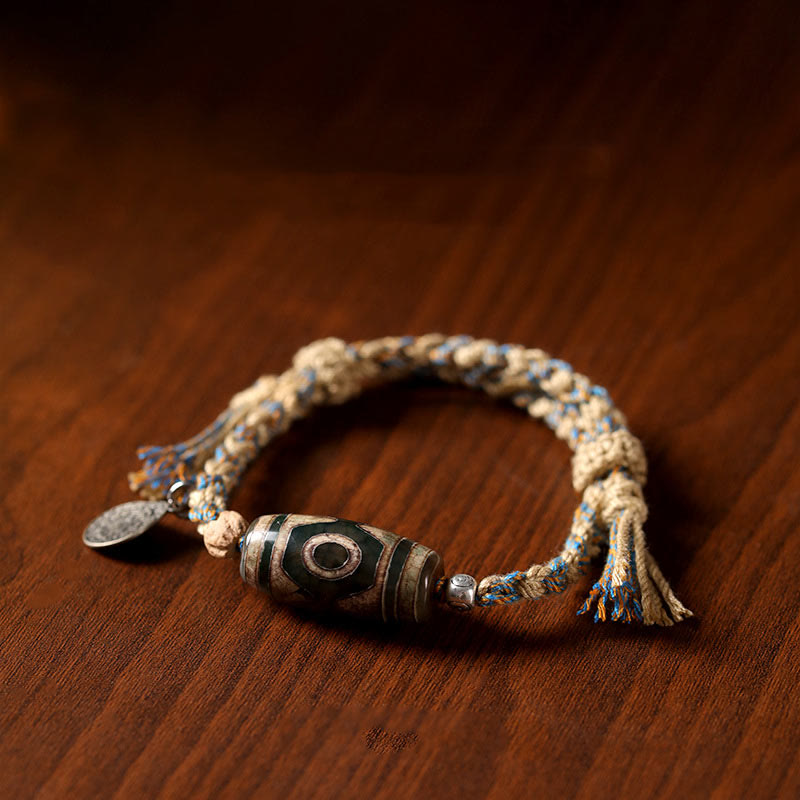 Tibetan Dzi Bead Wealth Protection Braided Bracelet