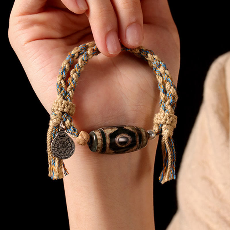 Tibetan Dzi Bead Wealth Protection Braided Bracelet