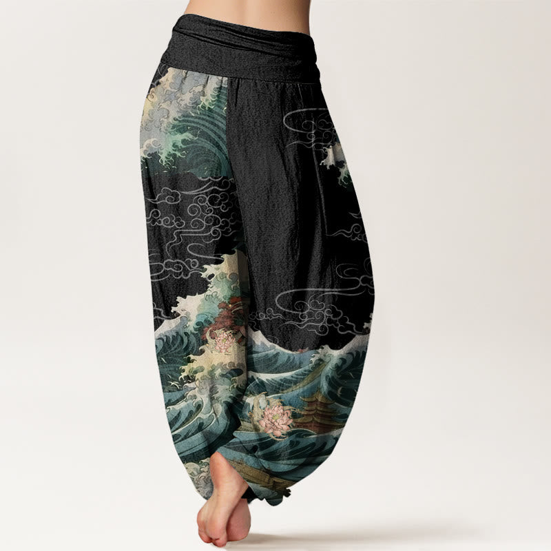 Breathable Cotton Lotus Pattern Mindful Meditation Harem Pants