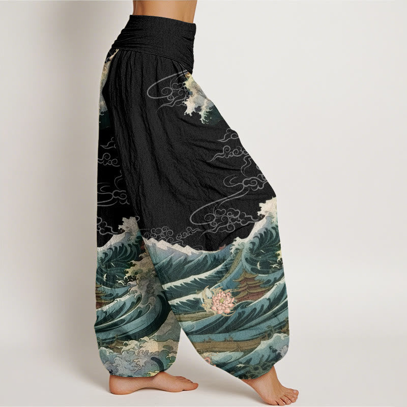 Breathable Cotton Lotus Pattern Mindful Meditation Harem Pants