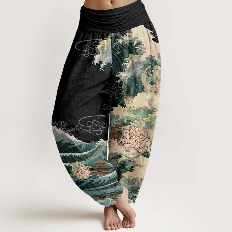 Breathable Cotton Lotus Pattern Mindful Meditation Harem Pants